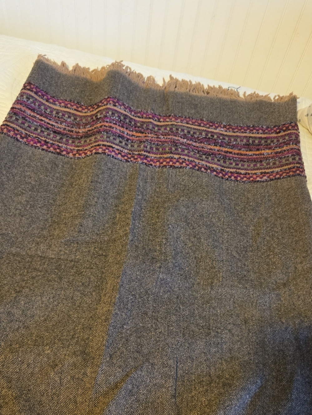 Sag Harbor Gray Maxi Skirt with Pink and Purple Woven Waistband